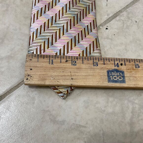 JOHN W Nordstrom Silk Repp Tie Necktie MADE IN ITALY PINK BROWN STRIPES - Picture 7 of 9